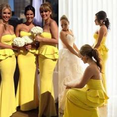 Bright-Yellow Long Mermaid Peplum Ruffles Bridesmaid Dresses | www.babyonlinewholesale.com