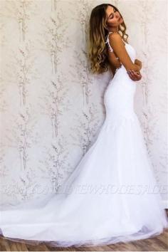 Apliques sexy correas vestidos de novia | Sin mangas de manga larga sin respaldo de sirena | www.babyonlinewholesale.com