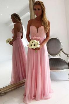 Sweetheart Pink Lace Chiffon Bridesmaid Dresses | Open Back Cheap Blowknot Maid Of Honor Dress | www.babyonlinewholesale.com