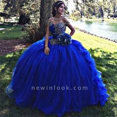 Delicado azul real fuera del hombro bordado dulce 16 vestidos | Vestido de fiesta vestidos de membrillo largo | NewinLook