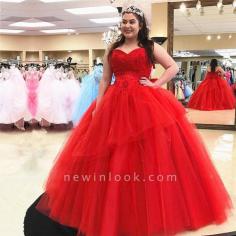 Cariño apliques vestido de bola de tul vestidos de quinceañera rojos | NewinLook