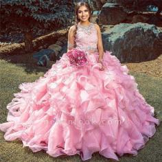 Fabuloso vestido de bola de encaje joya XV Vestidos | Listones volantes quinceañera vestidos largos | NewinLook