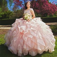 Attractive Bateau Beadings Sweet 16 Dresses | Ruffles Ball Gown Quince Dresses Long | NewinLook