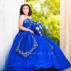 Vestido de fiesta azul sin tirantes Apliques vestidos largos de quinceañera | NewinLook