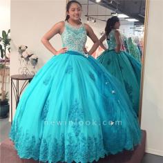Exquisite Jewel Beadings Ball Gown Sweet 16 Dresses | Appliques Lace-up Quinceanera Dresses Long | NewinLook
