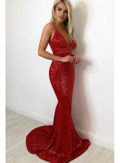 Elegante Rote Abendkleider Günstig | Abendkleid Lang Mit Glitzer