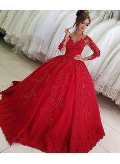 Luxus Rote Hochzeitskleider mit Ärmel | Brautkleider Prinzessin Spitze