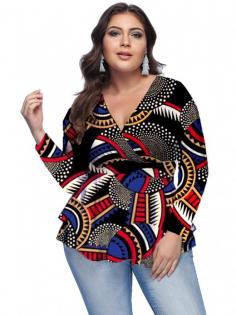 Lavish African Print Plus Size Shirt V Neck Superior Comfort