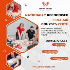 Looking for a First Aid Course or CPR Training in Perth? Look no further! Our First Aid and CPR Courses in Perth are designed to provide you with the knowledge and skills to respond to emergencies with confidence. Our experienced instructors will guide you through hands-on training, ensuring you are well-prepared to handle any situation. Whether you are a healthcare professional, workplace safety officer, or simply want to be prepared for emergencies, our courses are perfect for you. Get certified and gain peace of mind knowing you can make a difference in an emergency. Enroll in our First Aid and CPR Courses in Perth today! https://firstaidcert.com.au/