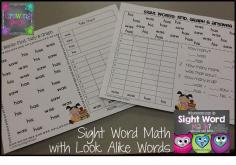 Sight Word Math with Look Alike Words (was/saw, his/has, went/want, etc)