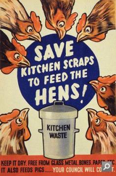 During WWII, Britiain placed posters to encourage citizens to conserve, grow a garden, raise poultry and generally be less dependent on the government and outside sources so that resources could go to the war effort.