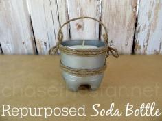 Repurposed Dr Pepper Bottle Into a Cute Rustic Votive Holder #sodabottlecraft #DIY #twine #BackyardBash #CollectiveBias #shop