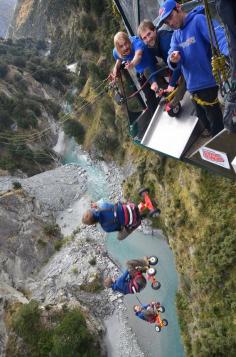 BEST adrenaline rush in New Zealand! Nothing like shooting off a slide into a canyon on a tricycle making a 60m freefall into a 200m swing across a glacier blue river!! Check out more photos and videos from our canyon swing!  #adventure www.livingakiwili... Discovered by Living a Kiwi Life at Shotover Canyon Swing, Queenstown, New Zealand