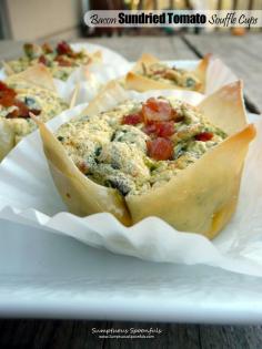 Bacon Sundried Tomato Souffle Cups ~ Sumptuous Spoonfuls #easy #portable #souffle #breakfast #recipe