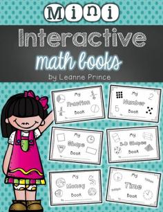 Mini Interactive Math Books K-2  Books on Money, Shapes, 3-D Shapes, Time, Fractions, Numbers 1-10