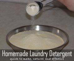 Make your own powder laundry detergent with scent like Tide but for only .04 a load and with more natural ingredients.  We've been using this homemade laundry detergent for 3+ years! It takes 10 minutes to make!