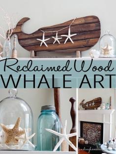 Reclaimed Wood Whale Art... a gorgeous addition to your beach and coastal decor!   www.findinghomeon...  #CoastalDecor  #BeachDecorating