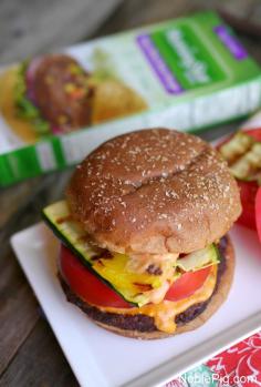 Spicy Black Bean Burger with Grilled Veggies and Sriracha Mayo &amp; $100 VISA card GIVEAWAY #sponsored