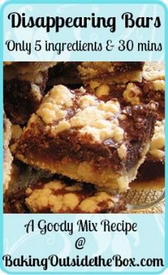 Baking Outside the Box | Disappearing Bars have a fudge filling in a shortbread dough make these bars irresistible.