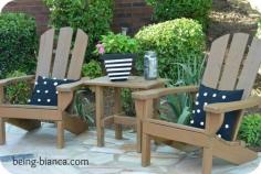 Great diy project tutorials to decorate an outdoor living space #monogram #patio #pillow #polkadot #stripe #planters