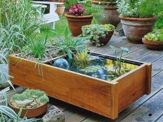 If you don't have a big backyard, this tiny water garden is the perfect option. Filled with potting soil, pea gravel, and water plants, it fits nicely on a porch or balcony.