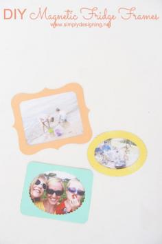 DIY Magnetic Fridge Frames | these are so simple and cute!  A perfect way to display summer photos on your fridge.  Pinning for later! | #magnets #diy #silhouette #decoart #paint #craft