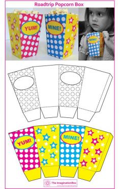 Have fun coloring and making your own popcorn box! Free printable download