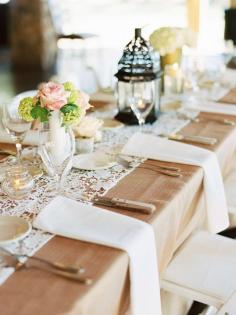 Lace runner with vintage white vases #decor | Photography: Nancy Ray Photography - nancyrayphotograp...  Read More: www.stylemepretty...