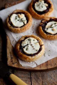 Red Wine, Caramelized Onion and Goat Cheese Puff Pastry Tartlets