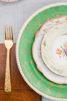 Vintage china and gold plated silverware.   Photography: Rhythm Photography - www.rhythm-photog...