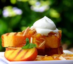 Grilled Pound Cake with Warm Peach Coulis and Chantilly Cream from NoblePig.com