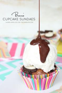 Brownie Cupcake Sundaes | by Lauren Kapeluck for TheCakeBlog.com