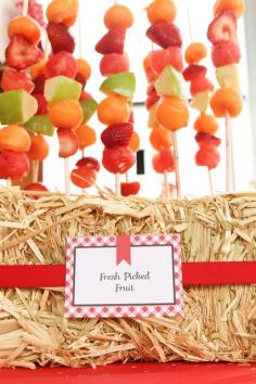 Fruit kebabs at a Farm Party #farmparty #fruit