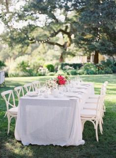 al fresco dining with all white details and a pop of pink Photography: Jose Villa Photography - josevillaphoto.com Floral Design: Flowerwild - flowerwild.com Planning & Design: Rosemary Events - rosemaryevents.com  Read More: www.stylemepretty...