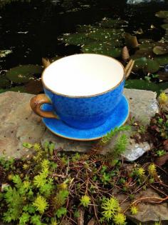 GARDEN PLANTER POT BLUE COFFEE TEA CUP SAUCER POTTERY LG CERAMIC 7 1/2" D NEW #PLANTER