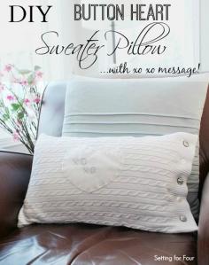 DIY button heart sweater pillow