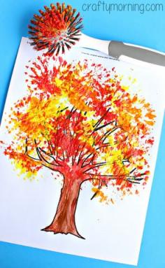 Fall Tree Craft Using a Dish Brush #Fall craft for kids | CraftyMorning.com