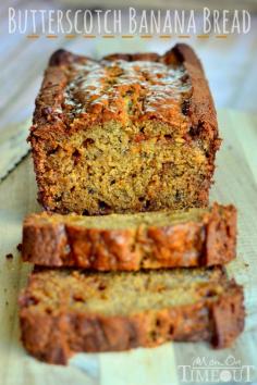 This Butterscotch Banana Bread is incredibly moist and delicious – definitely one recipe you NEED to try! | MomOnTimeout.com
