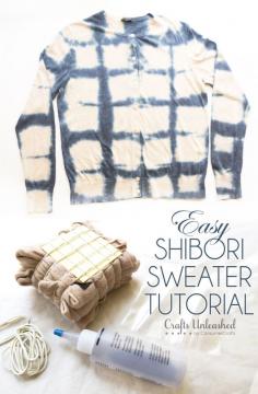 Easy Shibori Sweater Tutorial - An easy and mess-free way to recreate the look of indigo-dyed Shibori!