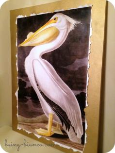Perfect!  "Frame" an inexpensive poster using a canvas - great way to stretch art on a discount budget!  #easy #art #walls #gold #southern #heron #poster #art.com