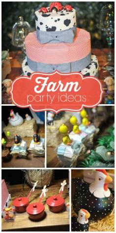 A Farm first birthday party with barnyard animal treats and decorations and gardening kit favors!  See more party ideas at CatchMyParty.com!