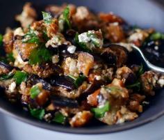 Roasted Eggplant Salad with Smoked Almonds & Goat Cheese