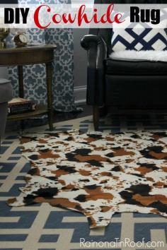 Simple and cheap to make. A great alternative to a real cowhide. DIY Cowhide Rug (No Painting Required!) via RainonaTinRoof.com #diy #cowhide #rug