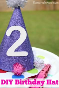 Simple to make! DIY Birthday Hat via RainonaTinRoof.com #birthday #partyhat #kids