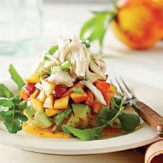 50 Fresh Summer Peach Recipes | Crab Salad with Peaches and Avocados | SouthernLiving.com