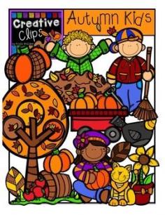 This 34-piece set is full of kids having fun in the fall and other fall essentials! Included are 21 vibrant, colored images and 13 black and white version (not shown in the preview). $