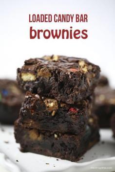 Loaded candy bar brownies on I Heart Nap Time