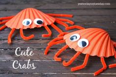 Cute Crabs Kid's Craft #kidscrafts #shellcrafts #beachcrafts #crabs