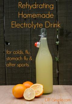 Rehydrating Homemade Electrolyte Drink - great for colds, flu, stomach flu and after sports - www.DIY-Simple.com