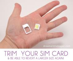 Trim you sim card for a new phone and save money! You can even take it back to the original size! No trips to the cell phone store for you!